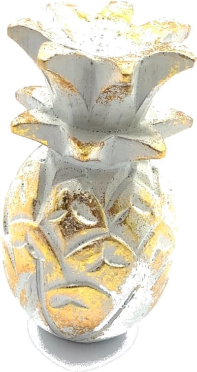 Houten Ananas - Handgemaakt - Kleur: Wit met goud - White Gold - Woonaccessoire - Woonaccessoires - Luxe - Sfeer - Christmas - Decoratief - Deco - Interieur - Landelijk - Industrieel - Chique - Goudkleurig - Pineapple - Sfeervol - Plateau - Decoratie