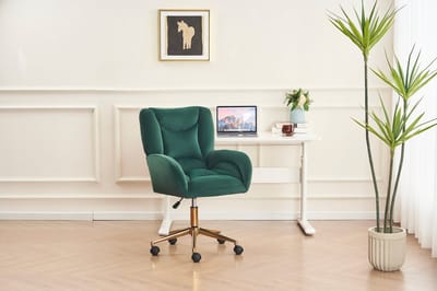 Groene Fluweelen Bureaustoel - Hoge Ergonomische Draaistoel Met Gouden Poten - Hoogte Verstelbaar & 360 Graden Rotatie - Office Chair