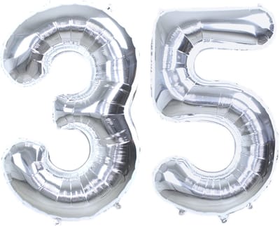 Folie Ballon Cijfer 35 Jaar Zilver Verjaardag Versiering Helium Cijfer Ballonnen Feest versiering Met Rietje - 86Cm