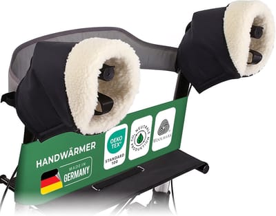 Novaliv Rollator Handwarmer, Handwarmer van zuivere wol, warm en ademend, winddicht en waterafstotend, 100% zuivere wol aan de binnenkant, klittenband + elastische band, ca. 32 × 22 cm, antraciet/zwart, Gemaakt in Duitsland
