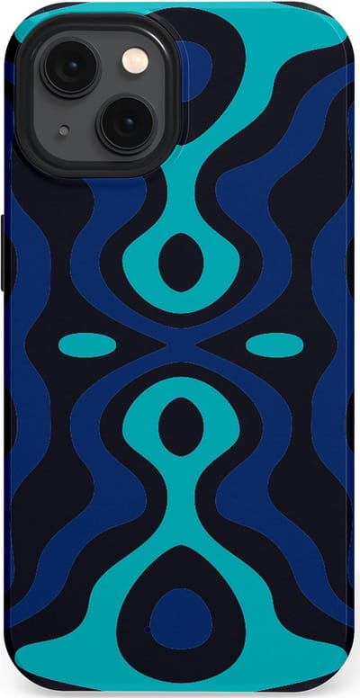 Casetastic Hoesje Geschikt voor Apple iPhone 13 Magsafe - Stijlvolle Beschermende Duo-layer Case - Blauwe Golf Lijnen