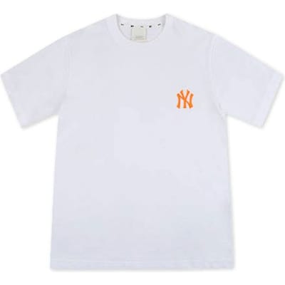 T-shirt Unisexe MLB New York Yankees Logo Basique Minimaliste Col Rond Manches Courtes Blanc Orange 31TS10031-50I XL white