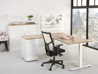 Ergonomisch t-poot wingbureau Design Teez breed 160CM diep 120CM bladkleur Robson Eiken framekleur Aluminium (RAL9006) wingzijde Links