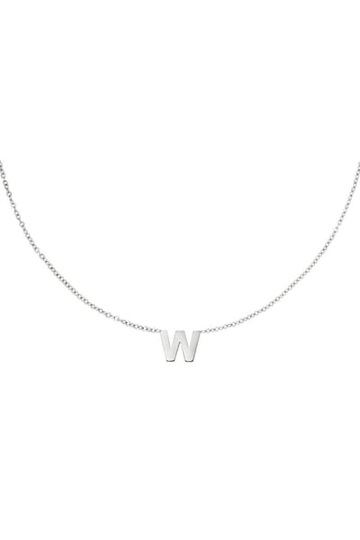 Edelstalen ketting initiaal W Zilver Stainless Steel