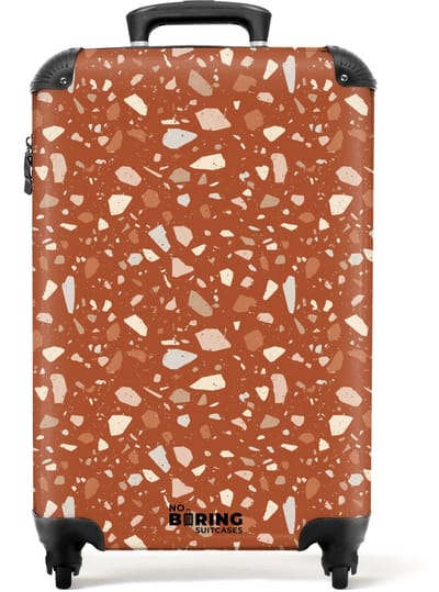 NoBoringSuitcases.com - Koffer - Terrazzo patroon veelkleurig terracotta - Past binnen 55x40x20 cm en 55x35x25 cm - Trolley handbagage - Valiezen met wieltjes volwassenen - Reiskoffer op wielen - Rolkoffer lichtgewicht