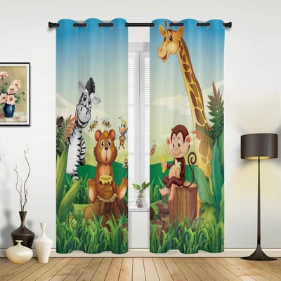 Cartoon Safari Dieren Jungle Bos Gordijnen Rolluiken Ideaal voor Woonkamer Ruimte Kinder Slaapkamer Badkamer Keuken Deur Huishoudelijke Decoratie W60xH100(CM)x2pcs&Rod Pocket
