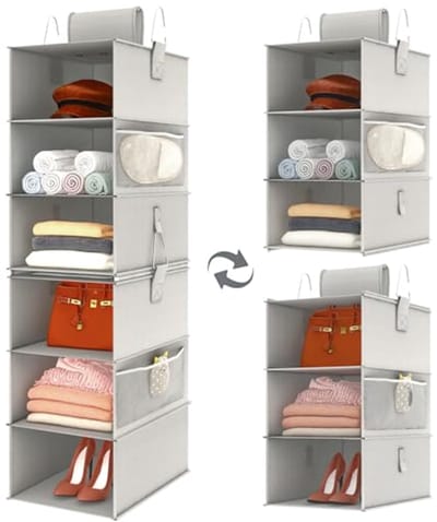 2-Pack 3-Plank Hangende Kast Organizer - Scheidbare 6-Plank Opbergplanken voor Slaapkamer, College, en Camper