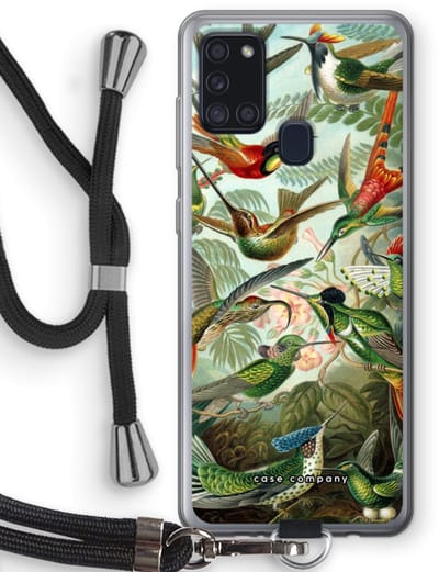 Case Company® - Hoesje met koord geschikt voor Samsung Galaxy A21s hoesje met Koord - Haeckel Trochilidae - Telefoonhoesje met Zwart Koord - Bescherming aan alle Kanten en Over de Schermrand