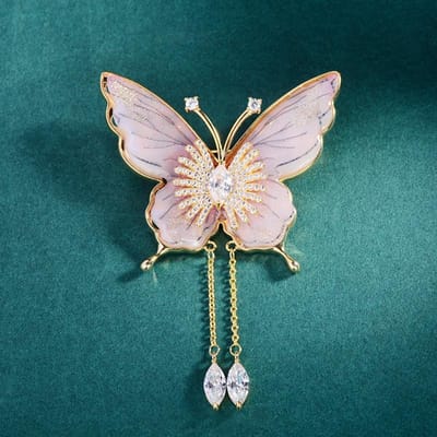 Dames Licht Luxe Design Waterdruppel Franje Vlinder Broche Modieuze Micro Ingezette Zirkoon Multifunctionele Broche white