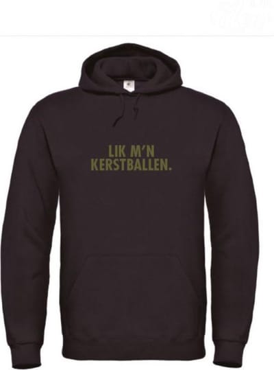 Foute kersttrui hoodie zwart L - Lik m'n kerstballen - Olijfgroen - soBAD. | Kersttrui soBAD. | kerstsweaters volwassenen | kerst hoodie volwassenen | Kerst outfit | Foute kerst truien