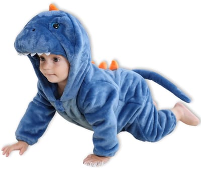 BoefieBoef Dieren Kleuter Onesie Peuter Pyjama Kinderen 2 tot 4 jaar – Verkleedkleding met Luierrits – Carnaval Dierenpak - Kerst en Kraamcadeau - Zacht Flanel - Baby Romper - Boxpak - Jongens - Meisjes - Kruippak - Winterpak - Dinosaurus Blauw T-rex