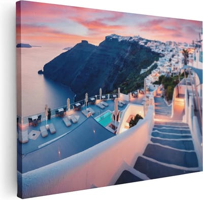 Artaza Canvas Schilderij Griekenland - 40x30 cm - Klein - Wanddecoratie Zee - Muurdecoratie Skyline - Kamer Accessoires