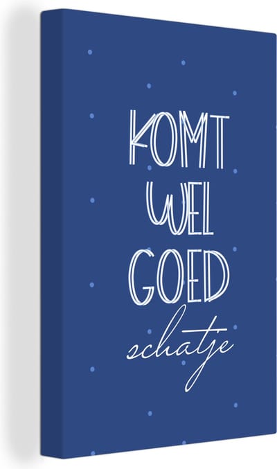 Canvas Schilderij Beterschap - Quote - Blauw - 20x30 cm - Wanddecoratie