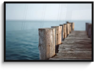 Poster in lijst - Fotolijst 120x80 cm - Posters - Houten steiger - Helderblauwe lucht - Posterlijst zwart - Decoratie - Wanddecoratie woonkamer - Muurdecoratie slaapkamer