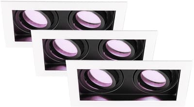 HOFTRONIC - Set van 3 Durham Dubbel Smart Inbouwspots vierkant Wit - GU10 - 10 Watt 690 Lumen - RGB WW (16,5 miljoen kleuren) - WiFi + Bluetooth - Kantelbaar - Diameter 100x185mm - Smart spotjes 2 lichts