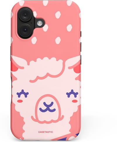 Casetastic hoesje geschikt voor Apple iPhone 16 - MagSafe - Dubbellaagse bescherming - Lama beat - Fashion Case - Koraal Wit
