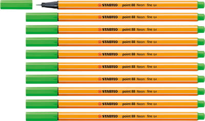 STABILO point 88 - Premium Fineliner - Fine 0,4 mm – Neon groen – Doos 10 stuks