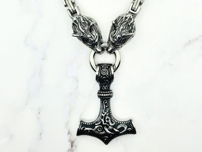 Mei's - Viking Steel Wolf Hammer - ketting heren - Mjolnir - RVS zilver - 70 cm