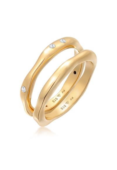 Elli - Ring - Dames Band Set van 2 Basis met Zirkonia Kristallen in 925 Sterling Zilver - Dames