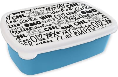 Broodtrommel Blauw - Lunchbox - Brooddoos - Patronen - Tiener - Quotes - Letters - 18x12x6 cm - Kinderen - Jongen