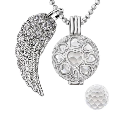 Engelenroeper 18mm Bolhouder met Ketting 90cm en Bolletje - Dames - Zilverkleurig Hartjes - EBS18176