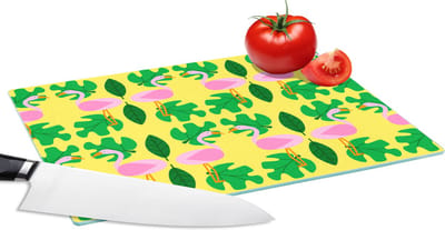 Glazen Snijplank - 28x20 - Flamingo - Planten - Dieren - Patroon - Snijplanken Glas