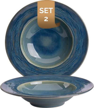 Palmer - Miami - Bord diep - Pastabord - 2 stuks - ø 27 cm - Groen/Turquoise - Stoneware - Bordenset