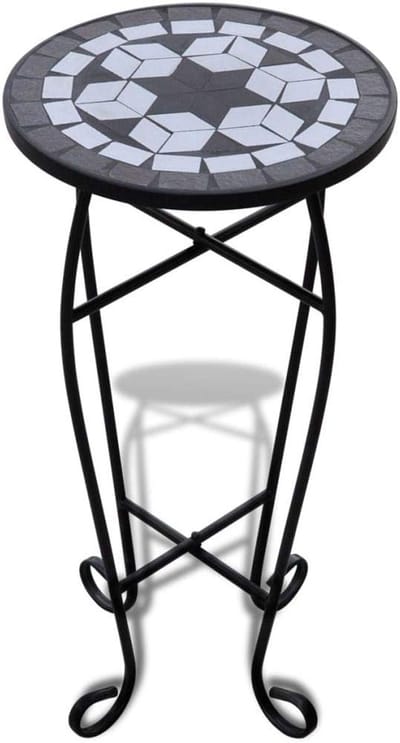 Ronde Bijzettafel met Mozaïekblad en IJzeren Frame voor Balkon en Tuin
