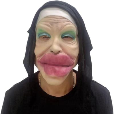 Grappig latexmasker van een koningin met een grote mond en een non One Size roze