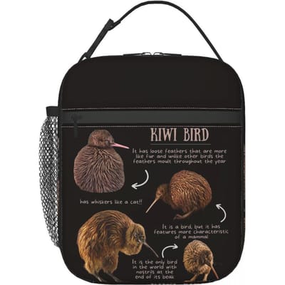 Kiwi Vogel Leuke Weetjes Geïsoleerde Lunchtas voor Vrouwen Kinderen Draagbare Voedseldozen Thermische Lunchbox Tote One Size black