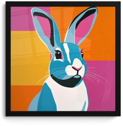 Poster in lijst - Fotolijst 40x40 cm - Posters - Haas - Kleurvakken - Oren - Roze - Posterlijst zwart - Decoratie - Wanddecoratie woonkamer - Muurdecoratie slaapkamer