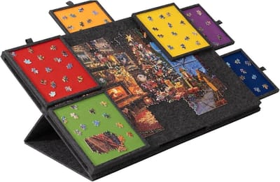 Kantelbare Puzzelplank - Puzzeltafel met Laden - Puzzels Sorteren - Inclusief 6 Laden - 77 x 52 cm - Donkergrijs