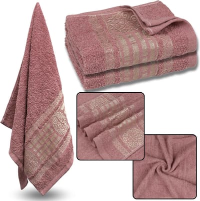 Roze Katoenen Handdoek met Gouden Borduurwerk, Badhanddoek, zacht, compact formaat 70x135 cm, 2 stuks