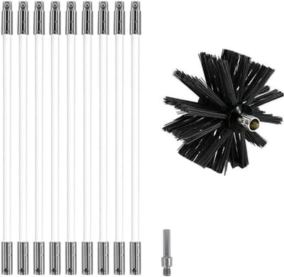 Allecta - Schoorsteenveegset met Kanaalontluchtingsreinigingsborstel - Veegborstel Gereedschap - Haardborstel met Flexibele Staven - Borstelkop