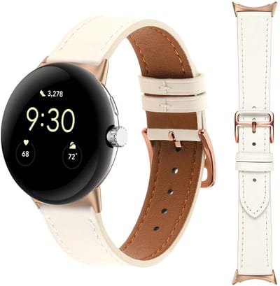 Stravo Premium Slank Leren Bandje – Geschikt voor Google Pixel Watch 4 / Pixel Watch 3 / Pixel Watch 2 / Pixel Watch 1 – 41mm – Dun Leather Horlogebandje van Echt Leer met Roségouden Gesp – Wit