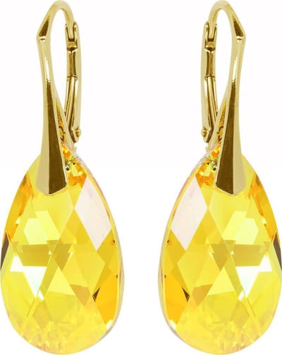 DBD - Goud Verguld Zilveren Oorbellen - Swarovski Kristal Elements - Druppel - Zonnebloem Geel - 22MM - Anti Allergisch