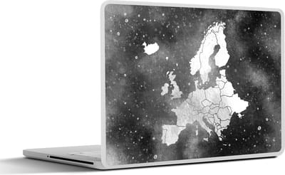 Laptop sticker - 12.3 inch - Europakaart op sterrenstelsel achtergrond van waterverf - zwart wit - 30x22cm - Laptopstickers - Laptop skin - Cover
