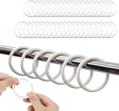 48 Stuks Gordijnringen met C-Gat en Gesp, Wit (Kunststof, Geschikt voor Gordijnen, Douchegordijnen en Deuren)