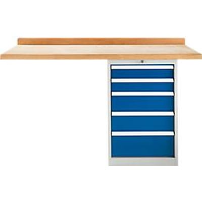 TOP-werkbank, Werkbank met kast, 5 schuifladen, aanbouweenheid, 1500 mm breed