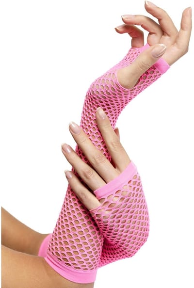 Fishnet Gloves Pink Volwassenen Vrouwen Roze Glitter and Glamour Maat One size