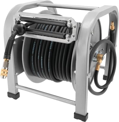 Luchtslanghaspel rubber | Binnen Ø 10 / Buiten Ø 16 mm | 3/8 buitendraad | 30 meter | 20 bar | Vloermodel | Zelfoprollend