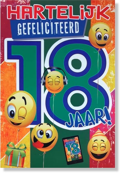 Hoera 18 Jaar! Luxe verjaardagskaart - 12x17cm - Gevouwen Wenskaart inclusief envelop - Leeftijdkaart