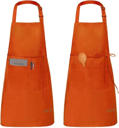 Thijox - Viedouce Schorten 2-Pack Waterdichte Keukenschorten met Zakken, Verstelbare BBQ-Schorten voor Koken en Grillen, Oranje