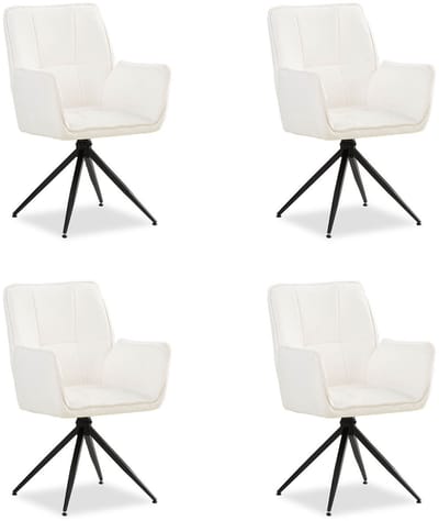 Homestyle4u Eetkamerstoelen - 4 Stoelen - met armleuningen - draaibaar - Chenille Wol Wit