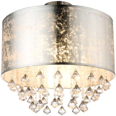 Plafondlamp kristal hanglamp kristal eetkamer plafondlamp kristallen, bladzilver, metaal, 1x E27, DxH 30x31 cm