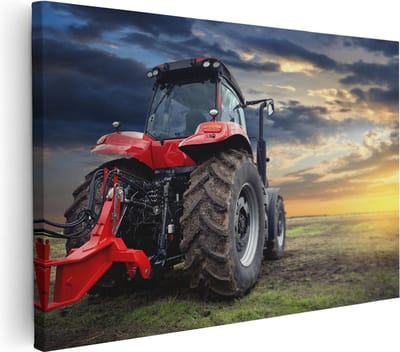 Artaza Canvas Schilderij Zonsondergang - 30x20 cm - Klein - Wanddecoratie Landschap - Muurdecoratie Tractor - Kamer Accessoires Boerderij