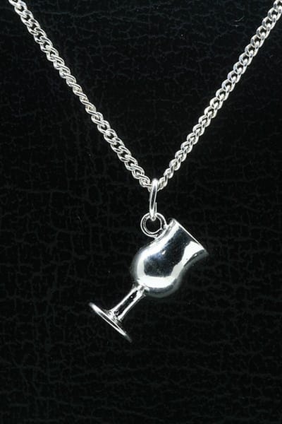 Zilveren Wijnglas ketting hanger
