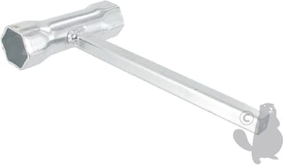 Combinatiesleutel, van zowel bougiesleutel (19 en 21 mm) en carterplugsleutel. Mannelijk 9,5 mm. Geschikt voor motoren van B&S