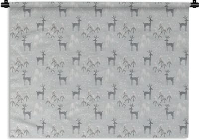 Wandkleed - Wanddoek - Patronen - Hert - Winter - 120x90 cm - Wandtapijt