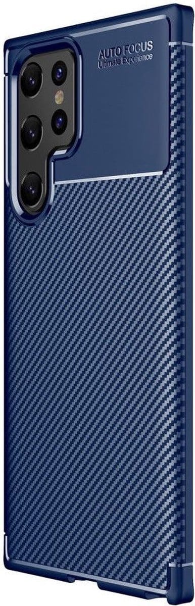 Hoesje Siliconen Carbon TPU Back Cover Blauw Geschikt voor Samsung Galaxy S22 Ultra